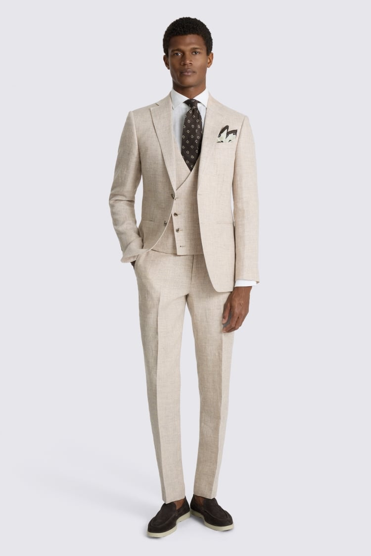 Slim Fit Neutral Delave Linen Suit