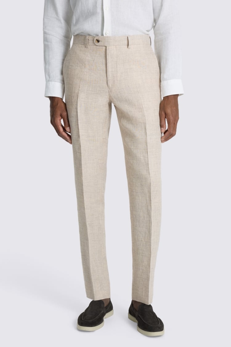 Slim Fit Neutral Delave Linen Trouser