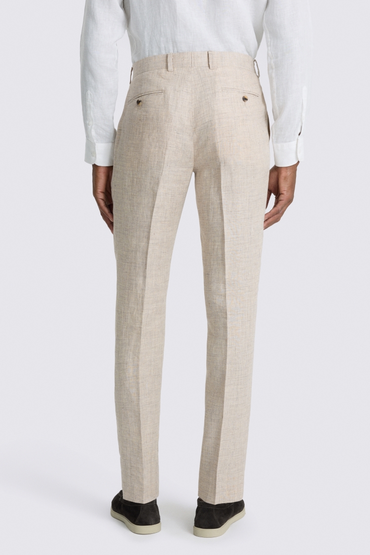 Slim Fit Neutral Delave Linen Trouser