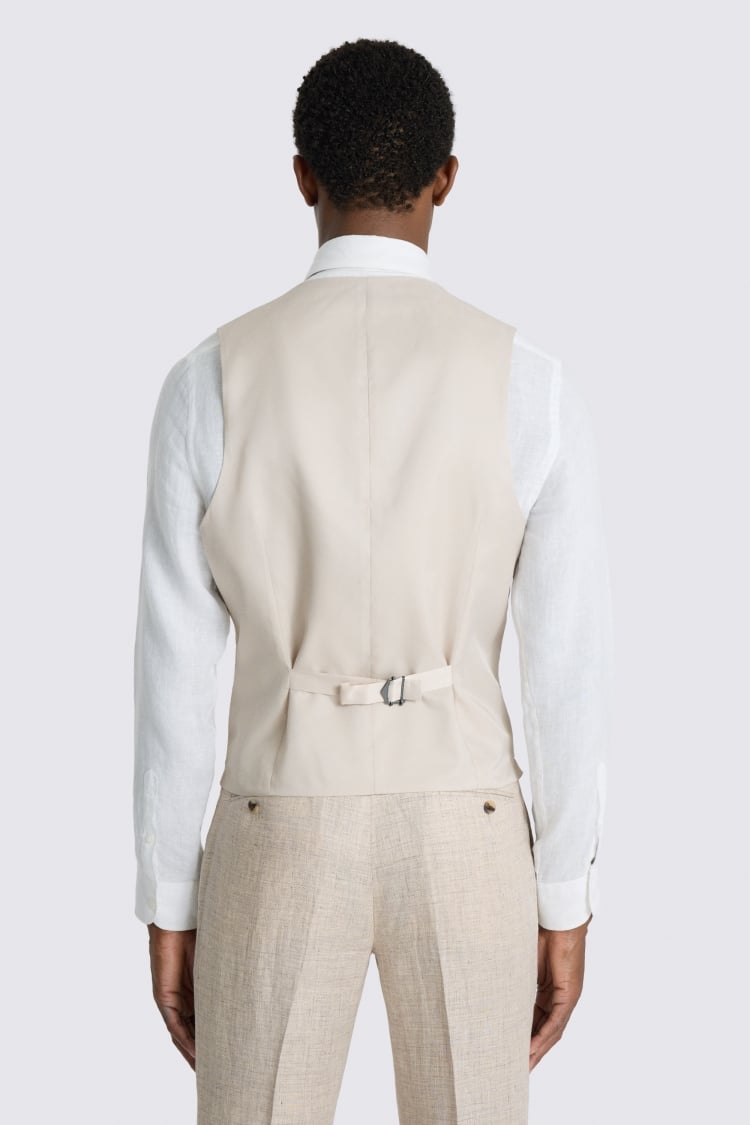 Slim Fit Neutral Delave Linen Waistcoat 