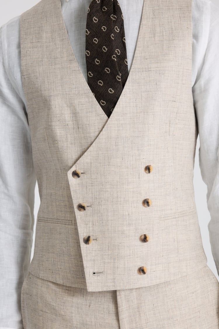 Slim Fit Neutral Delave Linen Waistcoat 