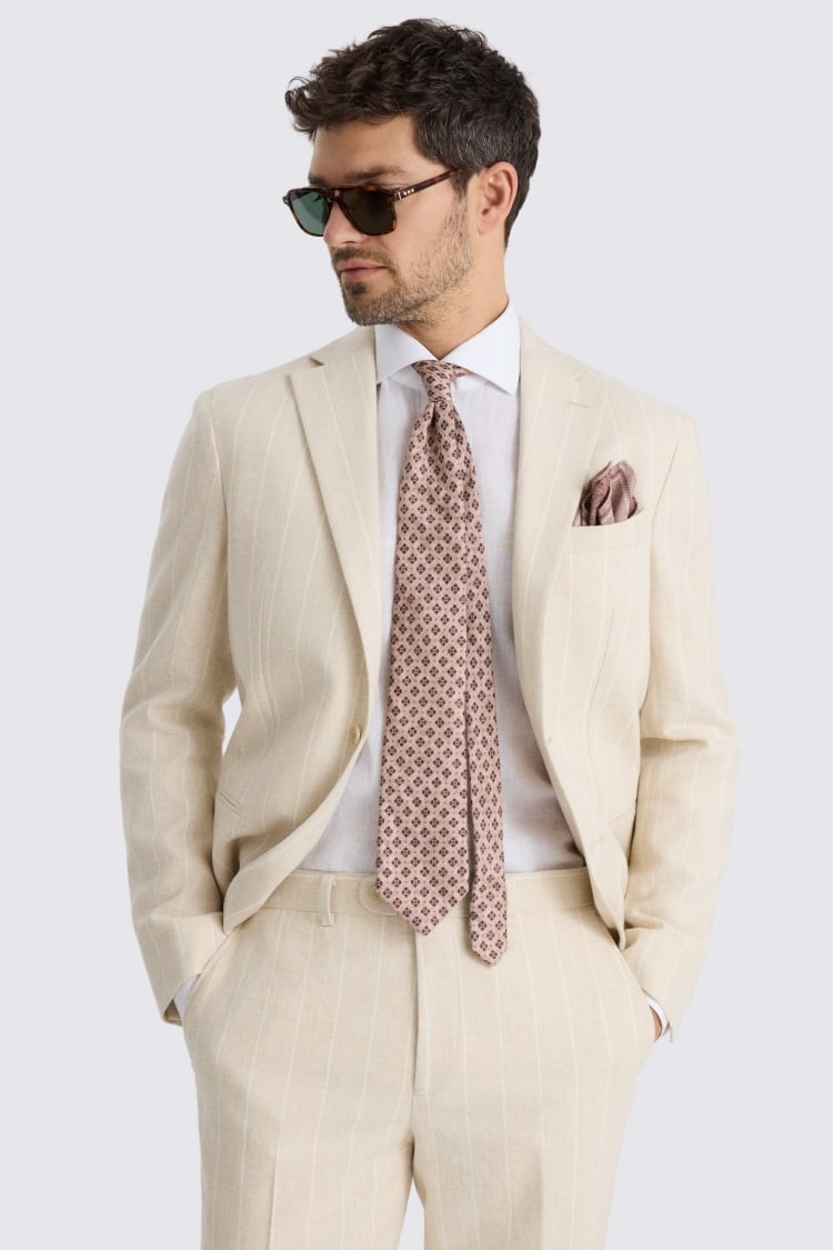 Slim Fit Light Camel Stripe Suit Jacket 