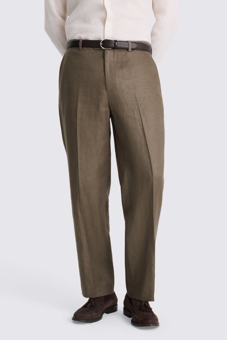 Relaxed Fit Taupe Linen Pants