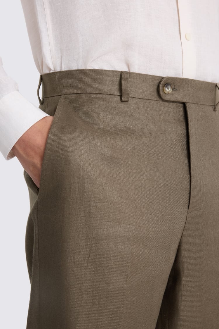 Relaxed Fit Taupe Linen Pants