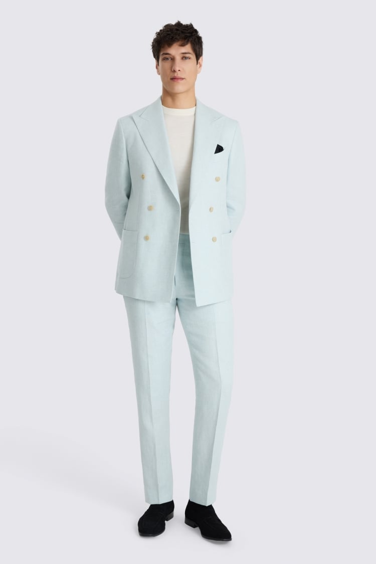 Italian Tailored Fit Aqua Linen-blend Suit Jacket
