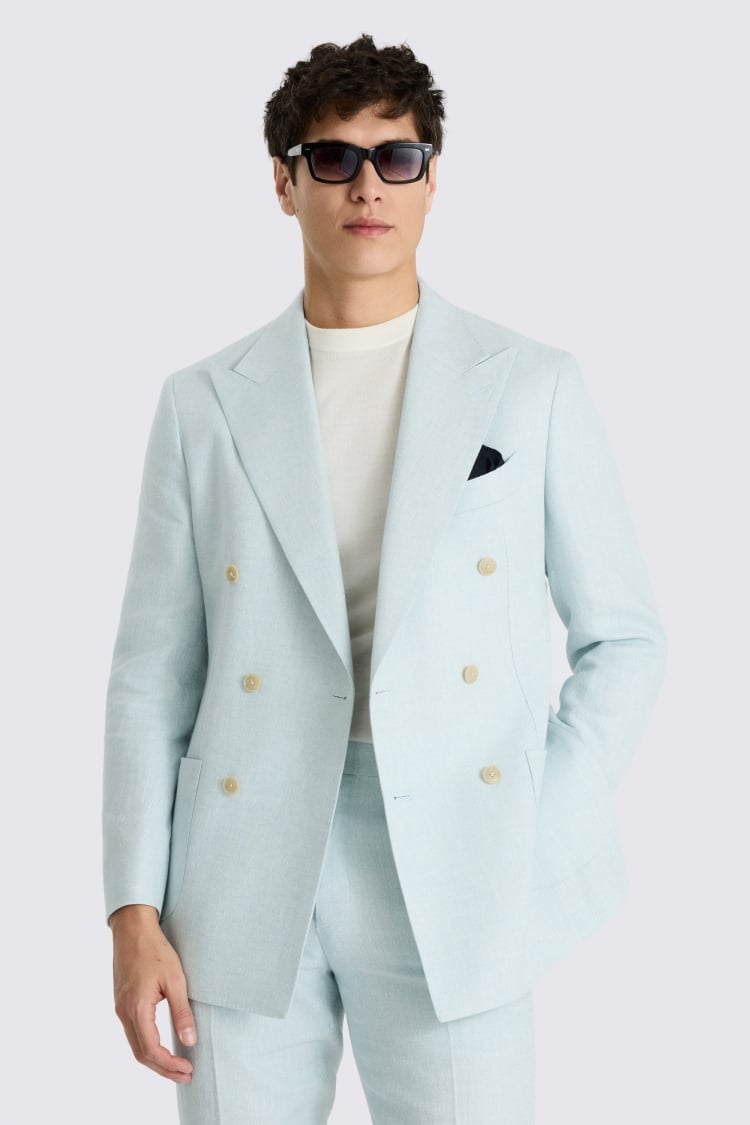 Italian Tailored Fit Aqua Linen-blend Suit Jacket