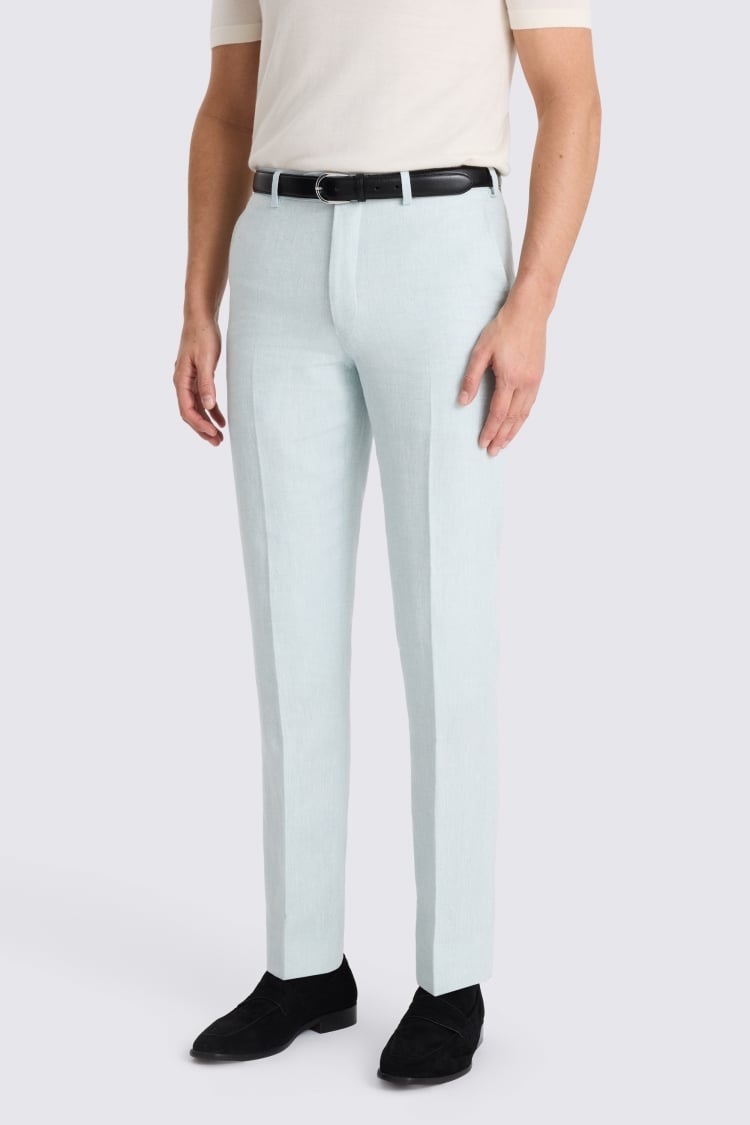 Italian Tailored Fit Aqua Linen-blend Suit Jacket