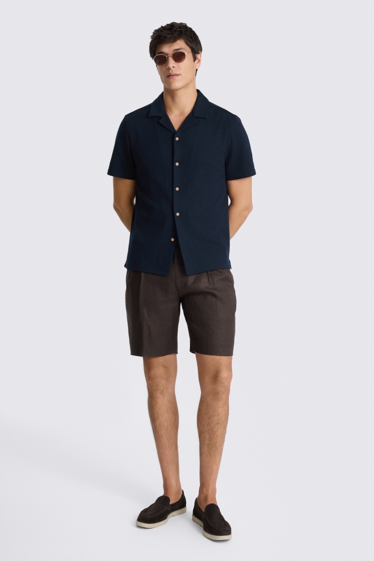 Navy Knitted Cuban Collar Shirt