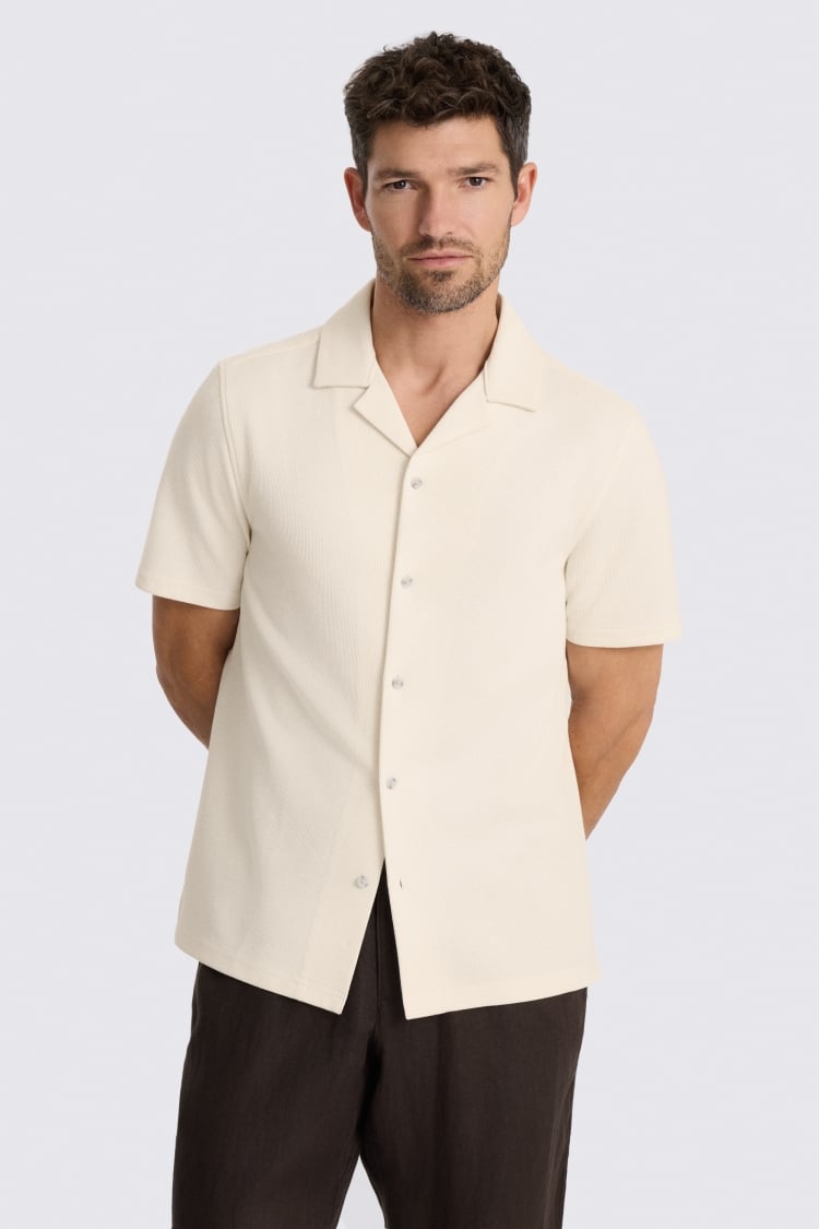 Ecru Knitted Cuban Collar Shirt