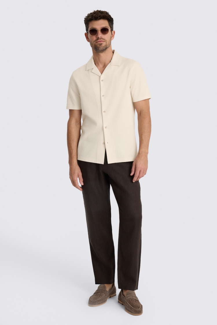 Ecru Knitted Cuban Collar Shirt