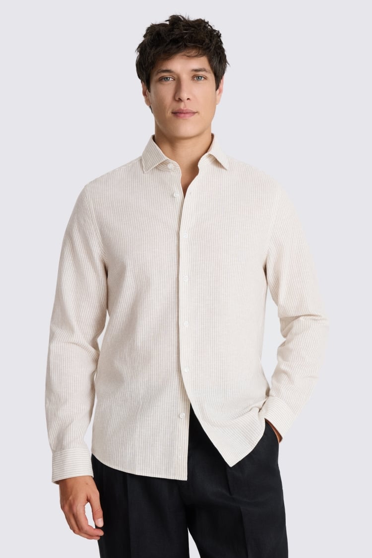 Neutral Narrow Stripe Cotton Linen Shirt