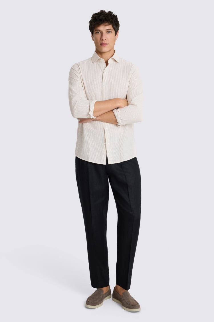 Neutral Narrow Stripe Cotton Linen Shirt