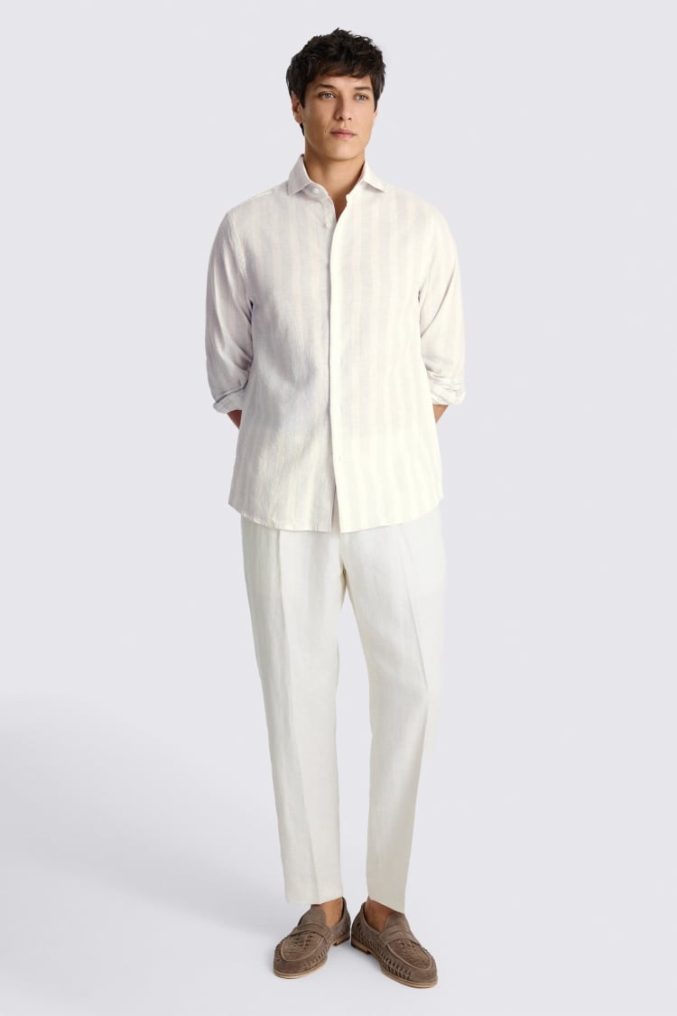 Blue Wide Stripe Cotton Linen Shirt