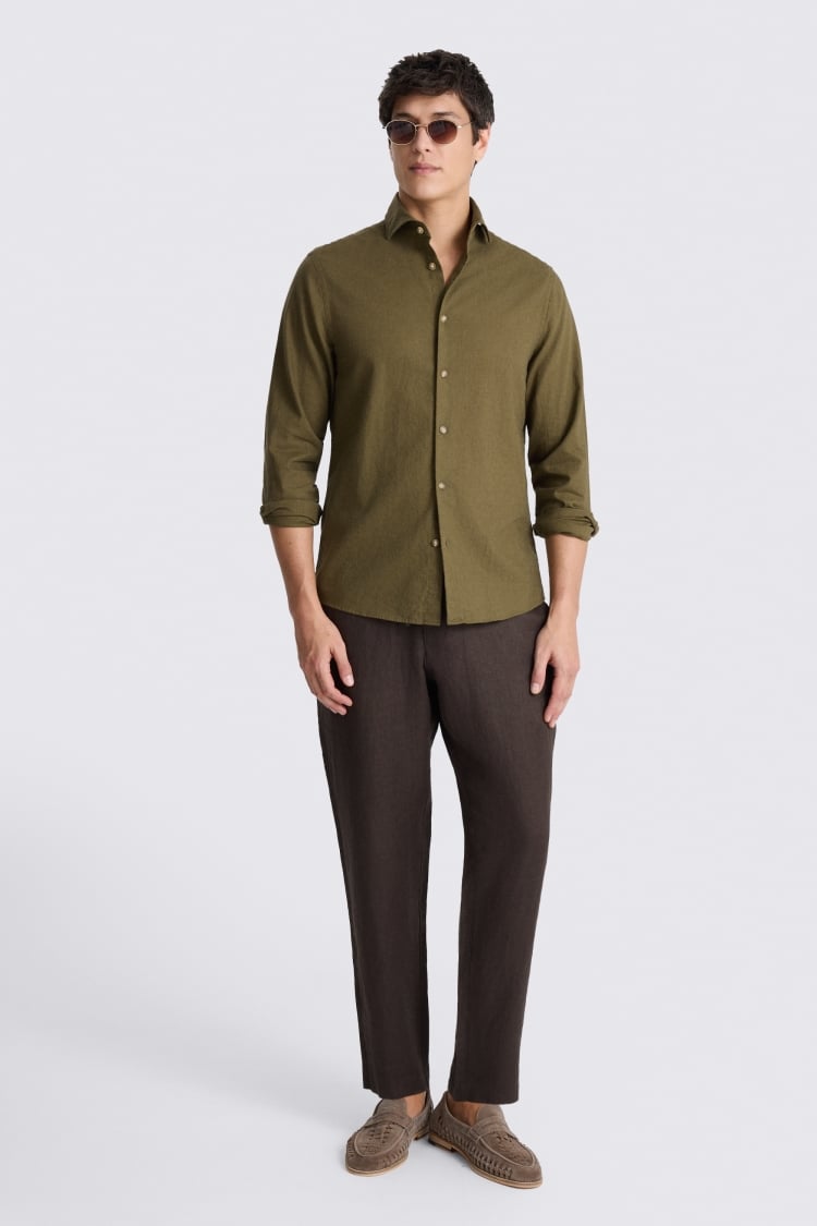 Dark Olive Cotton Linen Shirt