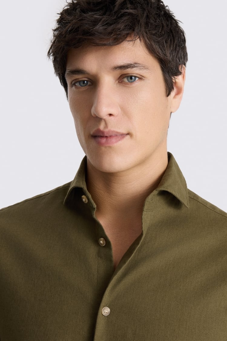 Dark Olive Cotton Linen Shirt