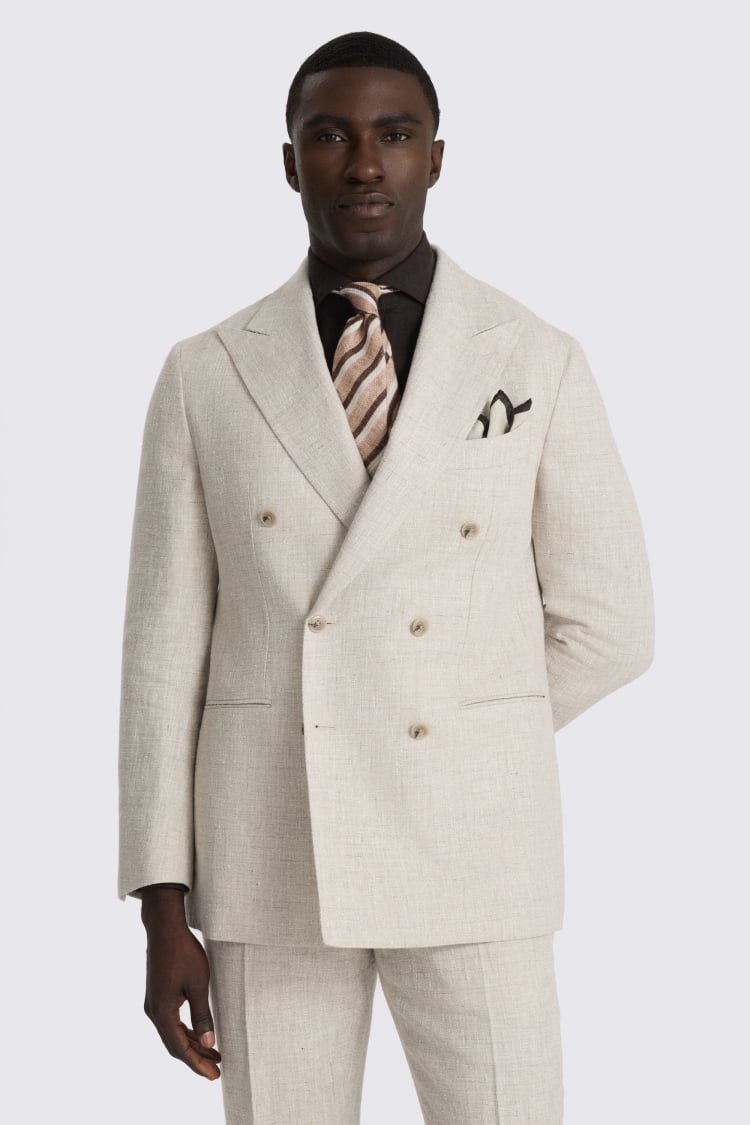 Italian Tailored Fit Neutral Linen-blend Suit Jacket