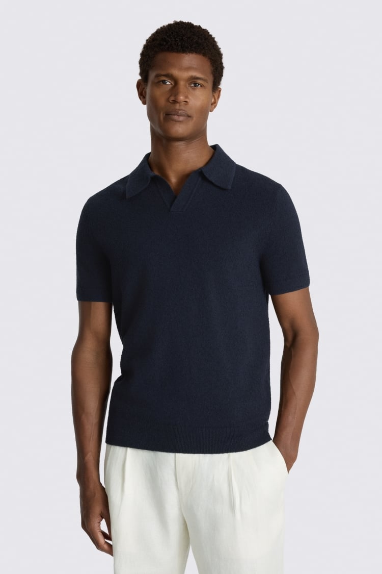 Navy Bouclé Skipper Polo Shirt