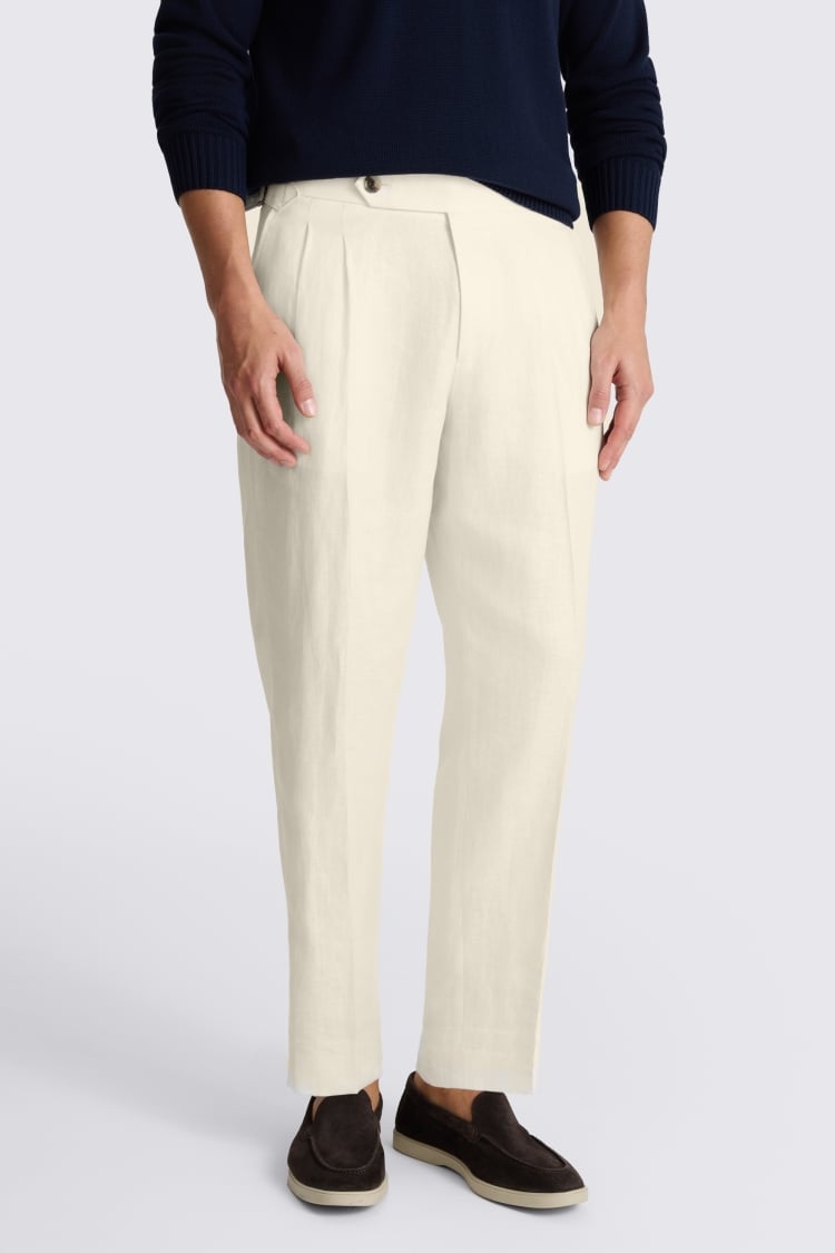 Off White Linen Pleated Trousers