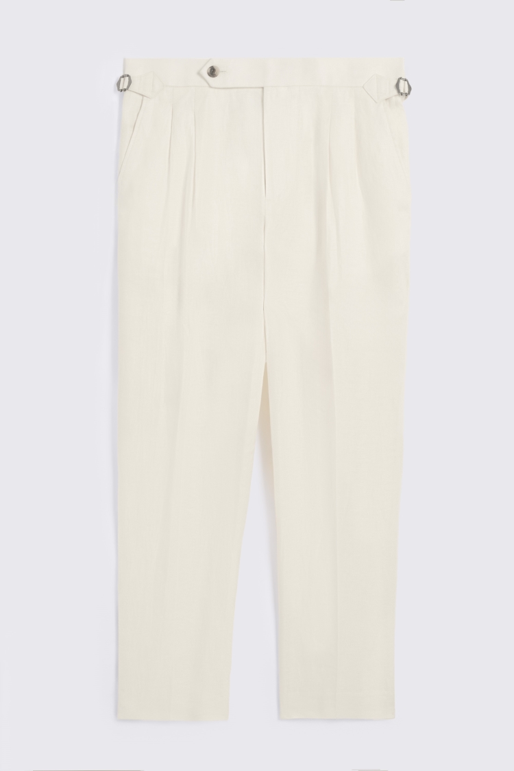 Off White Linen Pleated Trousers