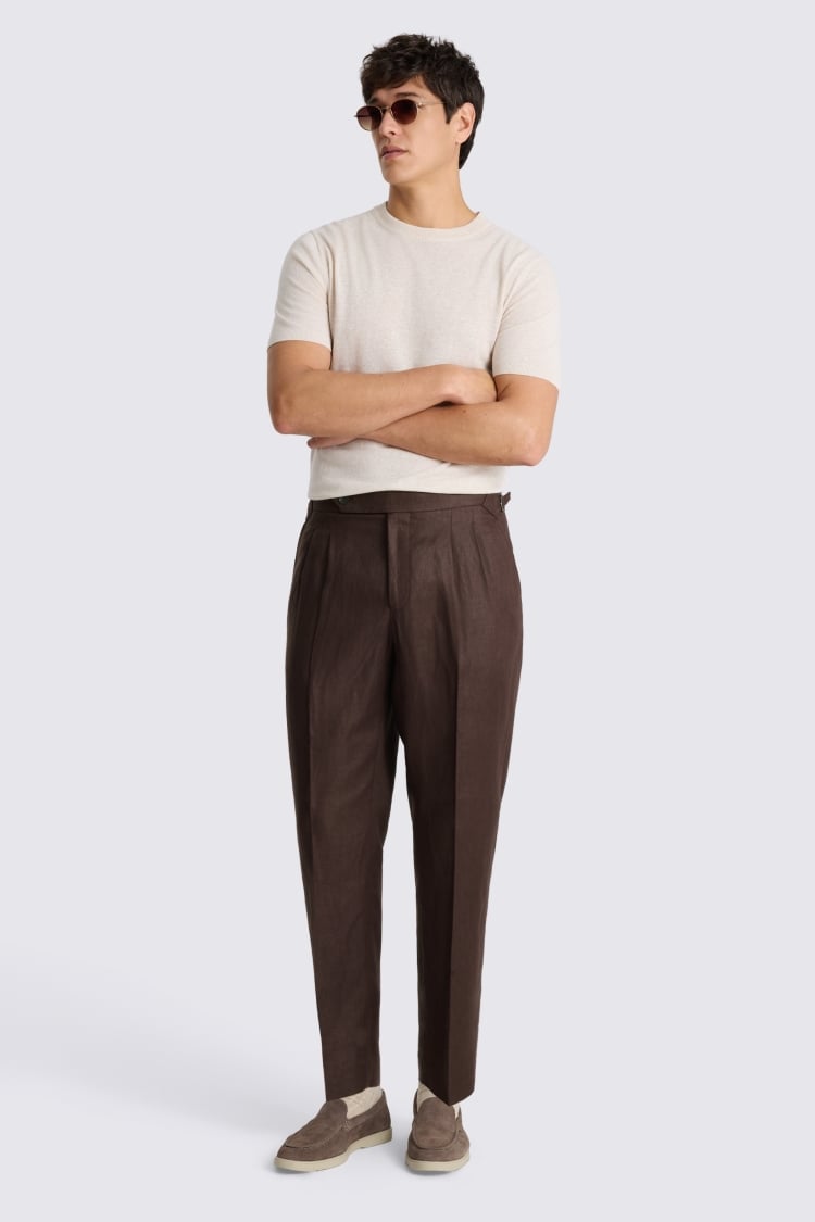 Burgundy Linen Pleated Pant