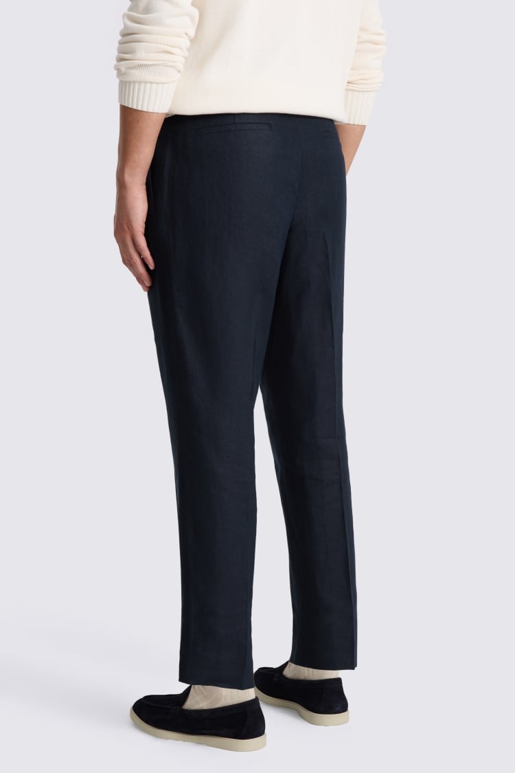 Navy Linen Pleated Pant