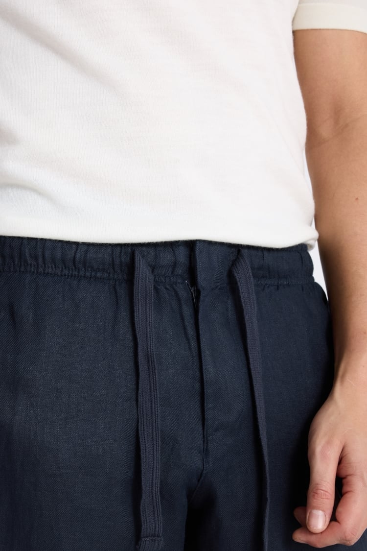 Navy Linen Drawstring Pants