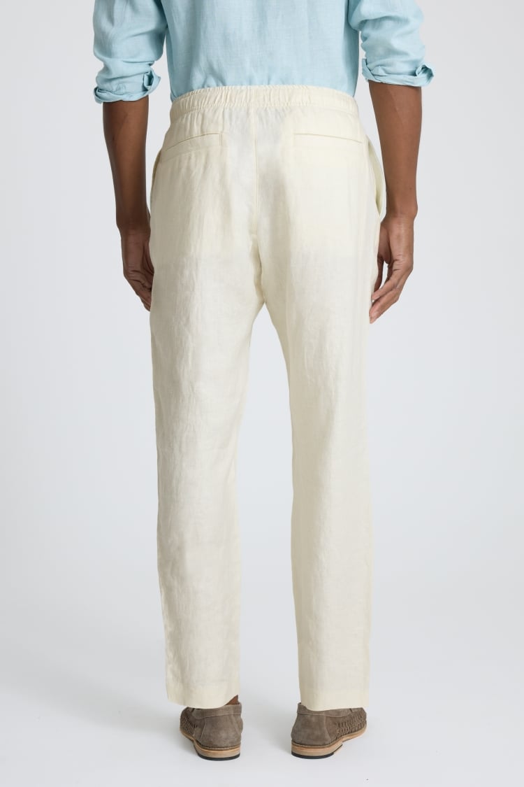 Off White Linen Drawstring Trousers