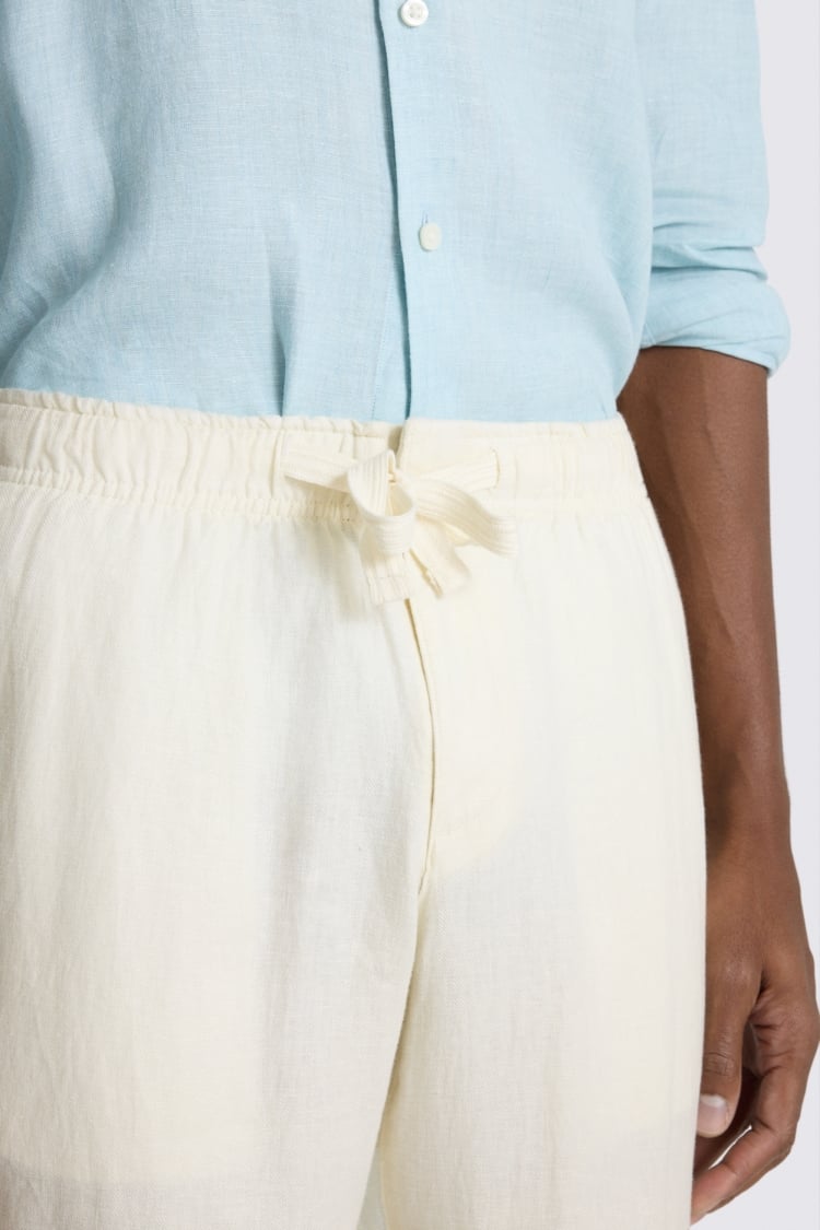Off White Linen Drawstring Trousers