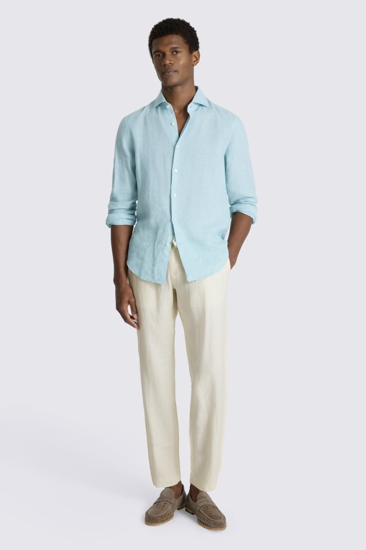Off White Linen Drawstring Trousers