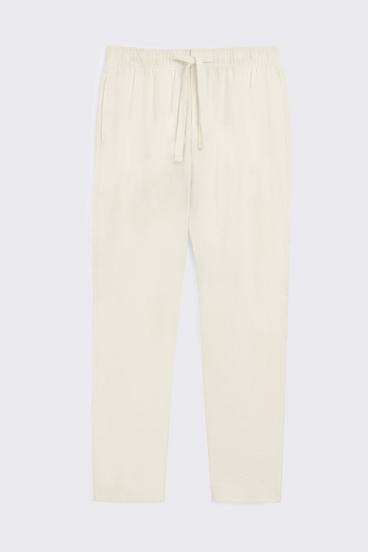 Off White Linen Drawstring Trousers