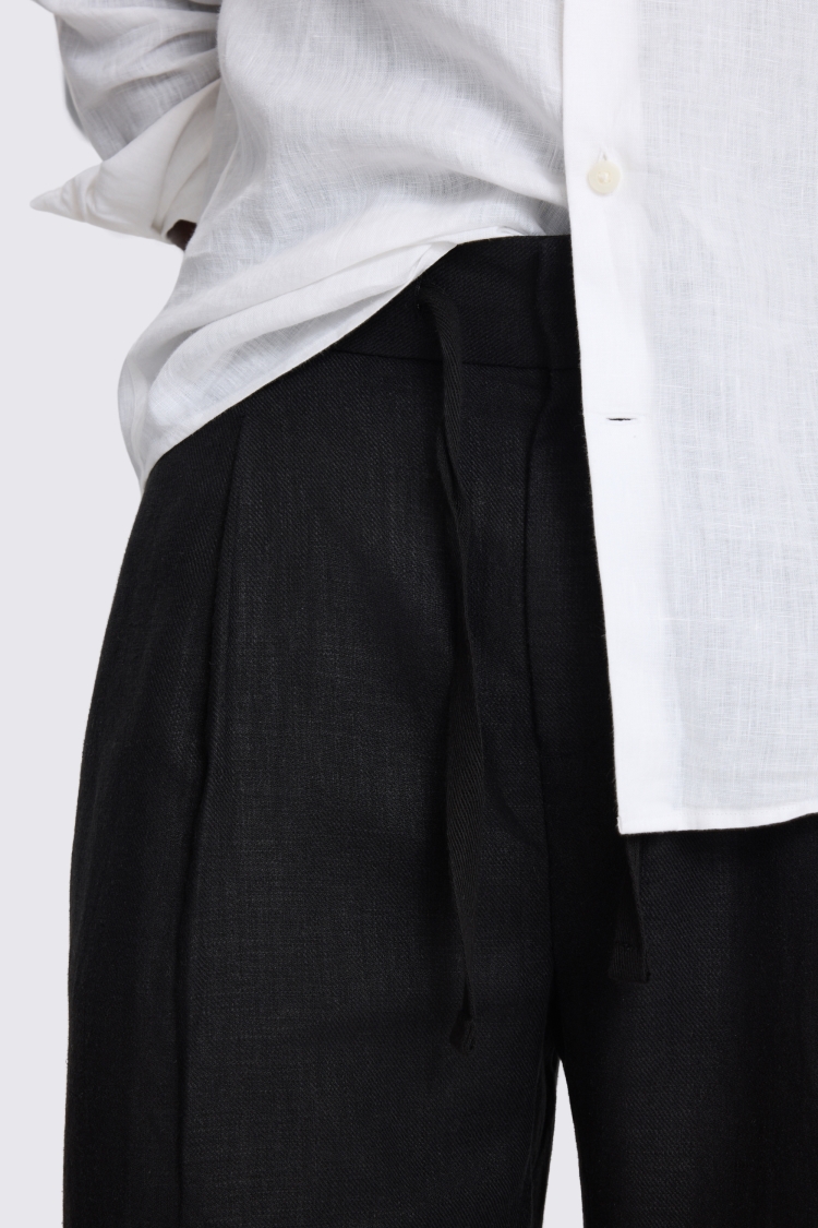 Black Linen-Blend Shorts