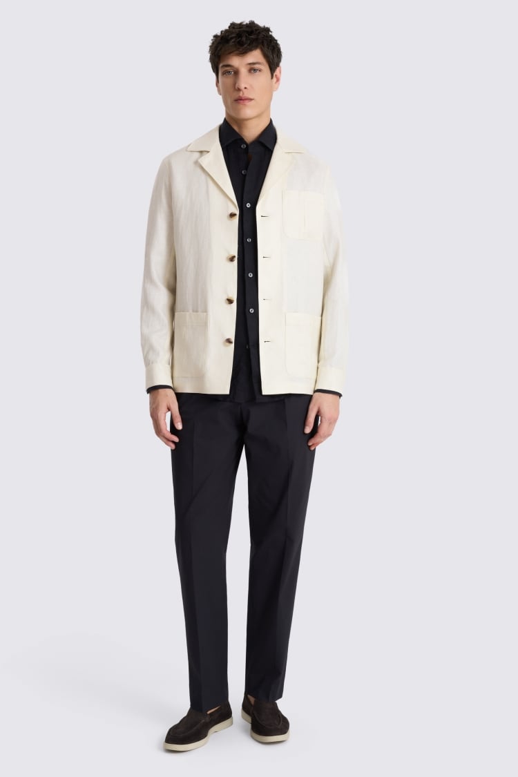 Off White Twill Linen Shacket 