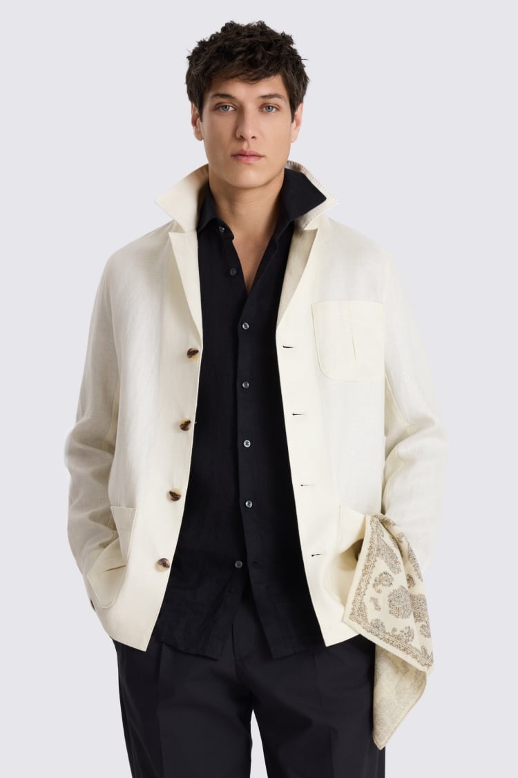 Off White Twill Linen Shacket 