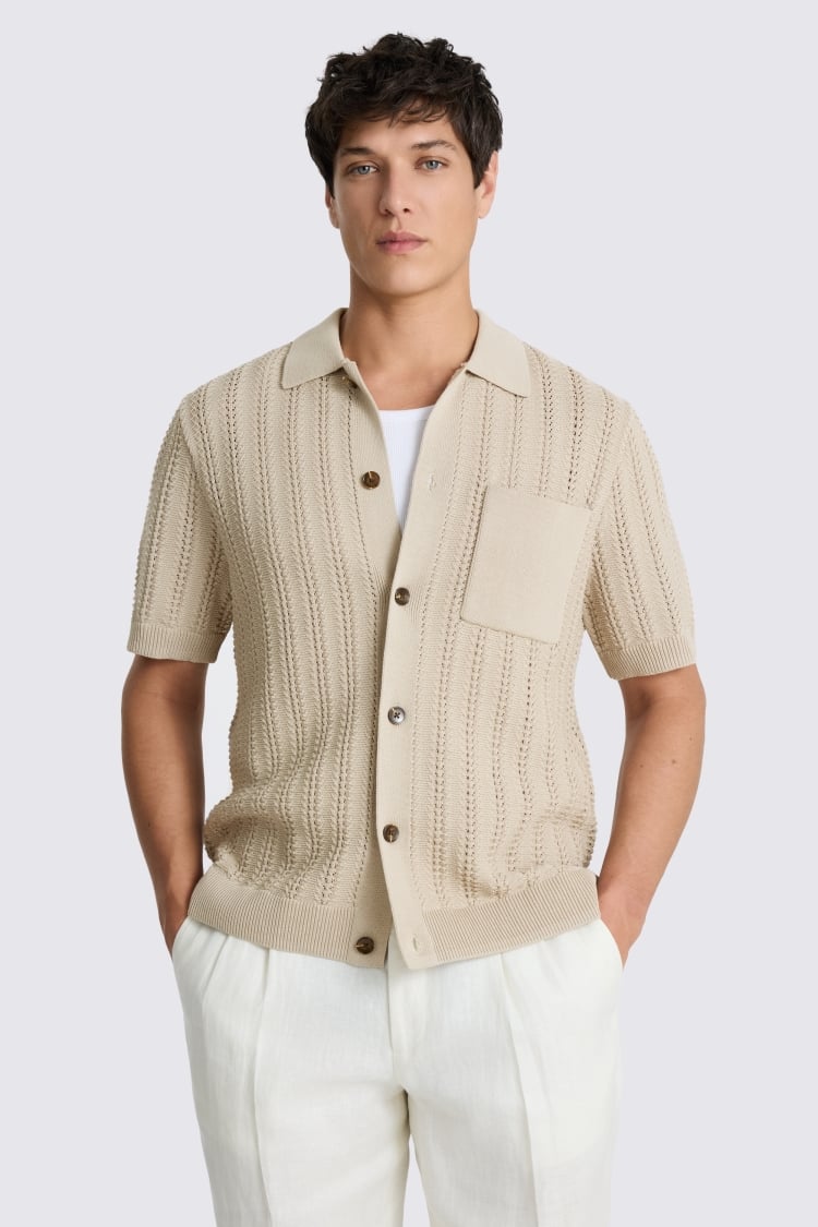 Neutral Chevron Pointelle Knitted Shirt