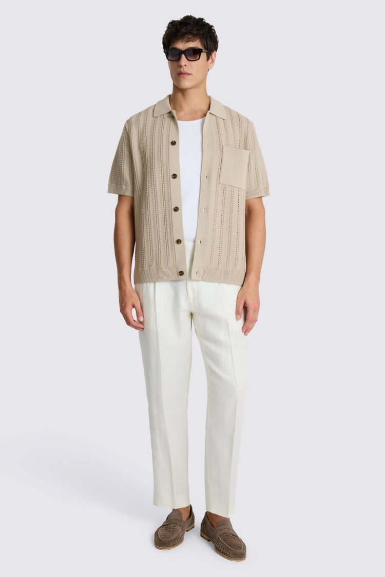 Neutral Chevron Pointelle Knitted Shirt