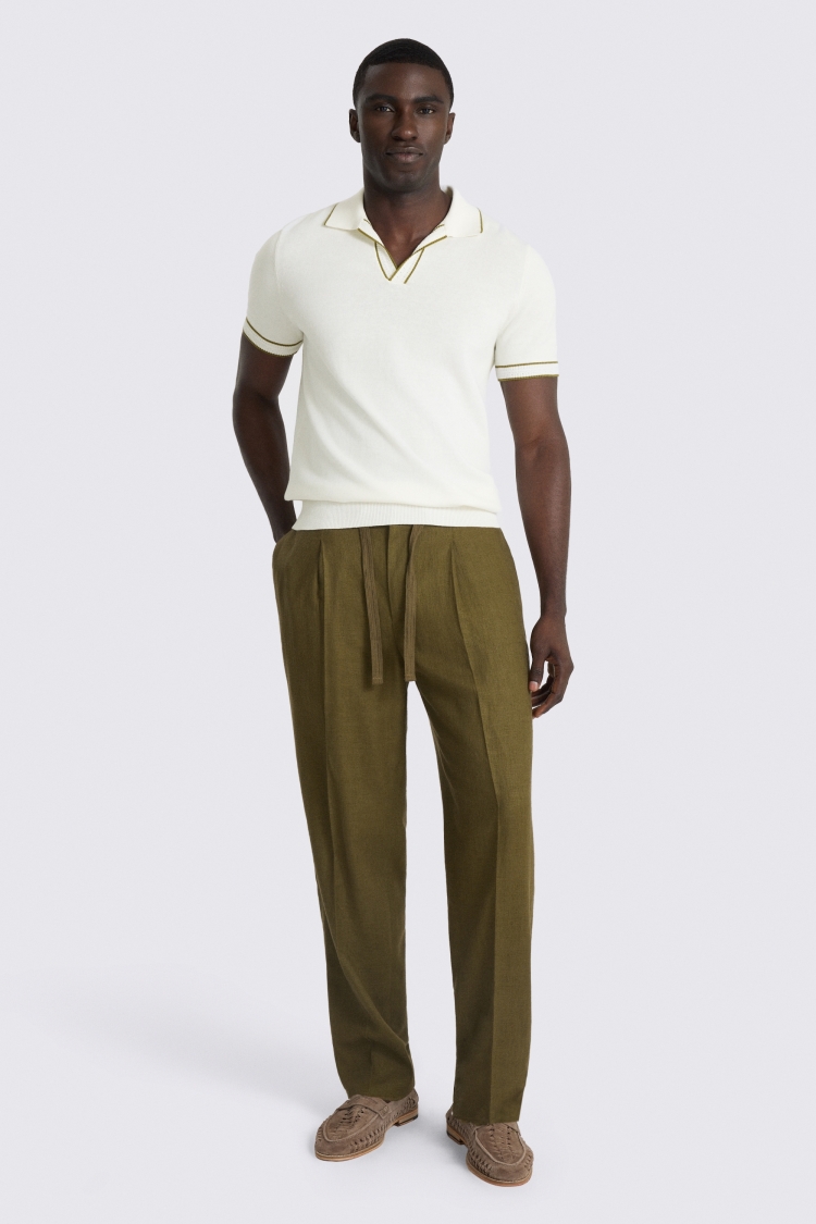 Off White Contrast Placket Skipper Shirt