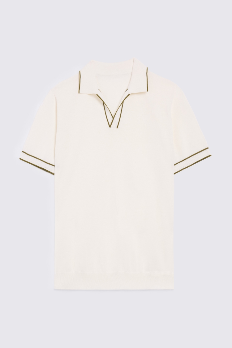 Off White Contrast Placket Skipper Shirt