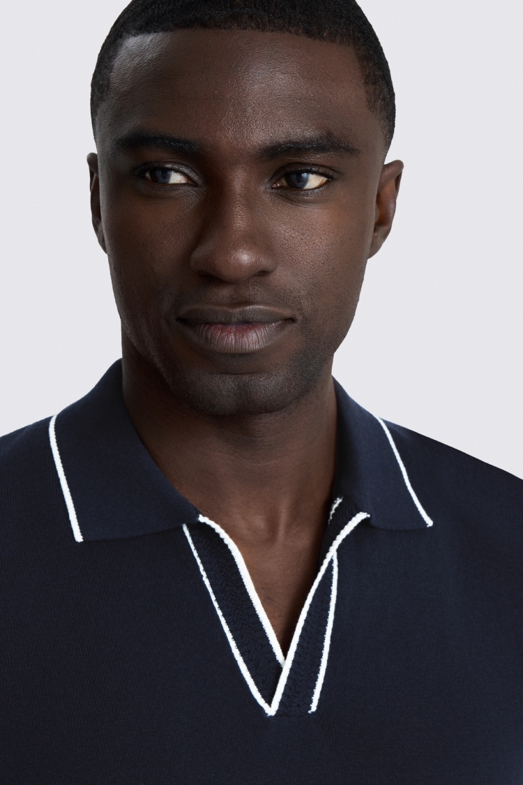 Navy Contrast Placket Cotton Skipper