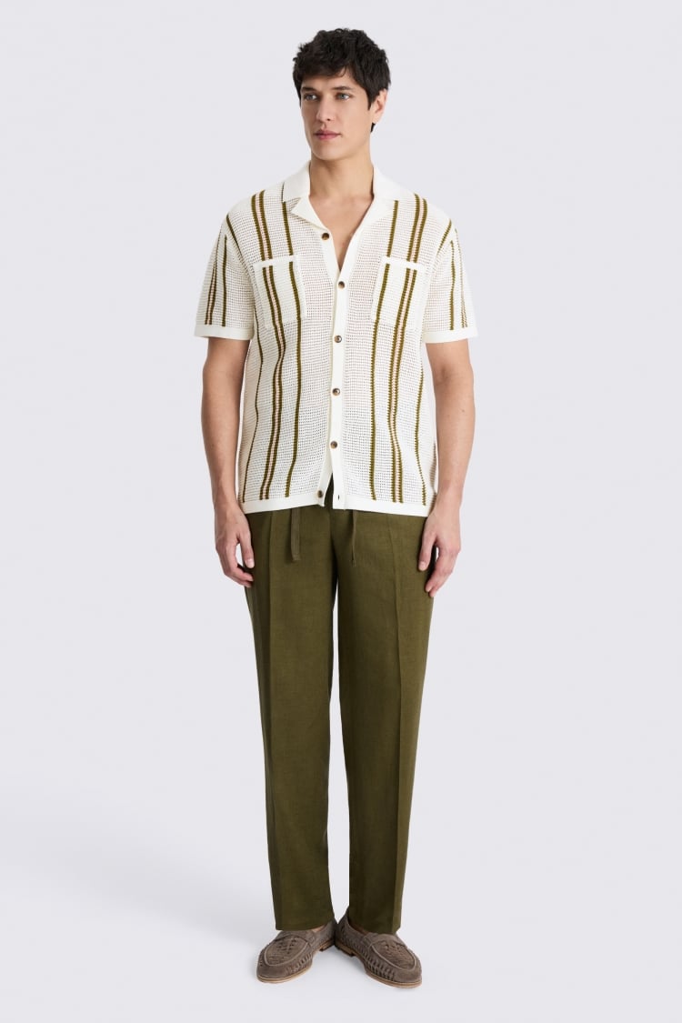 Ecru and Avocado Stripe Open Knit Shirt