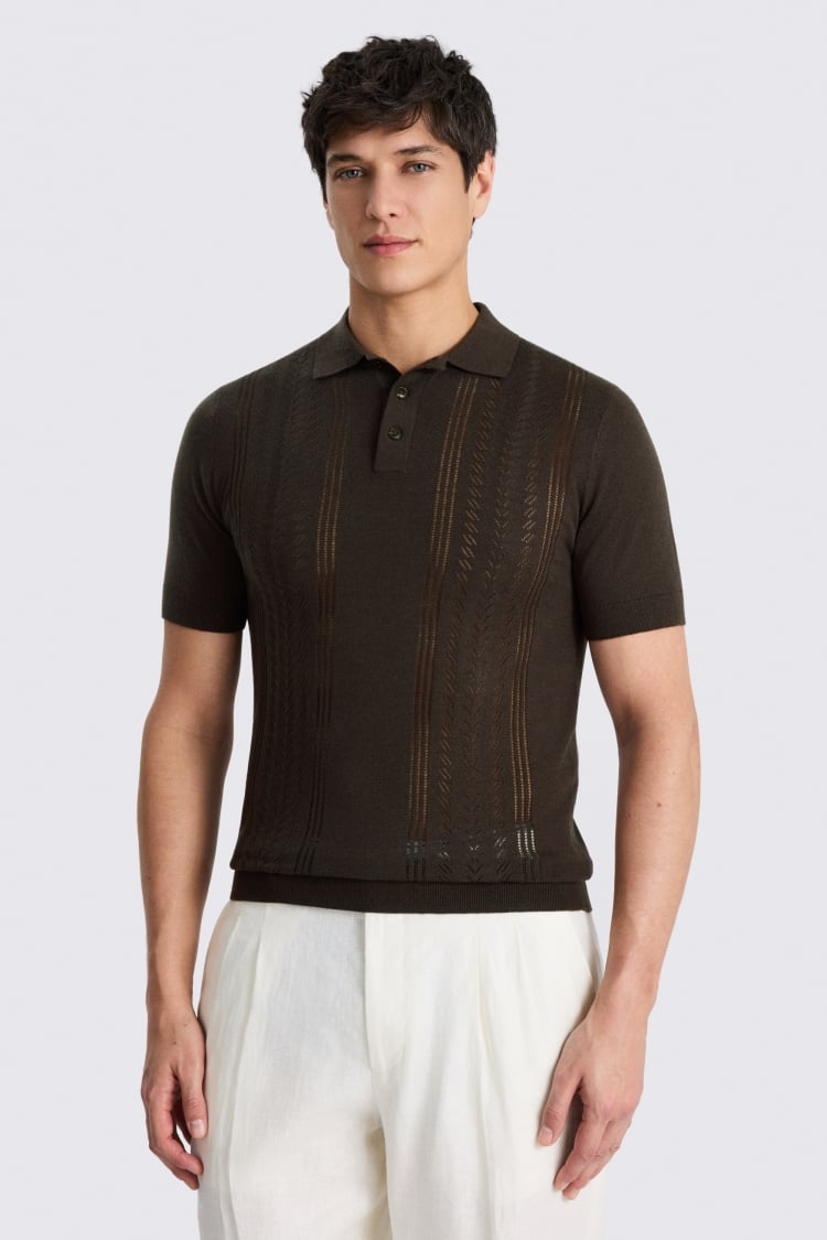 Brown Pointelle Polo Shirt
