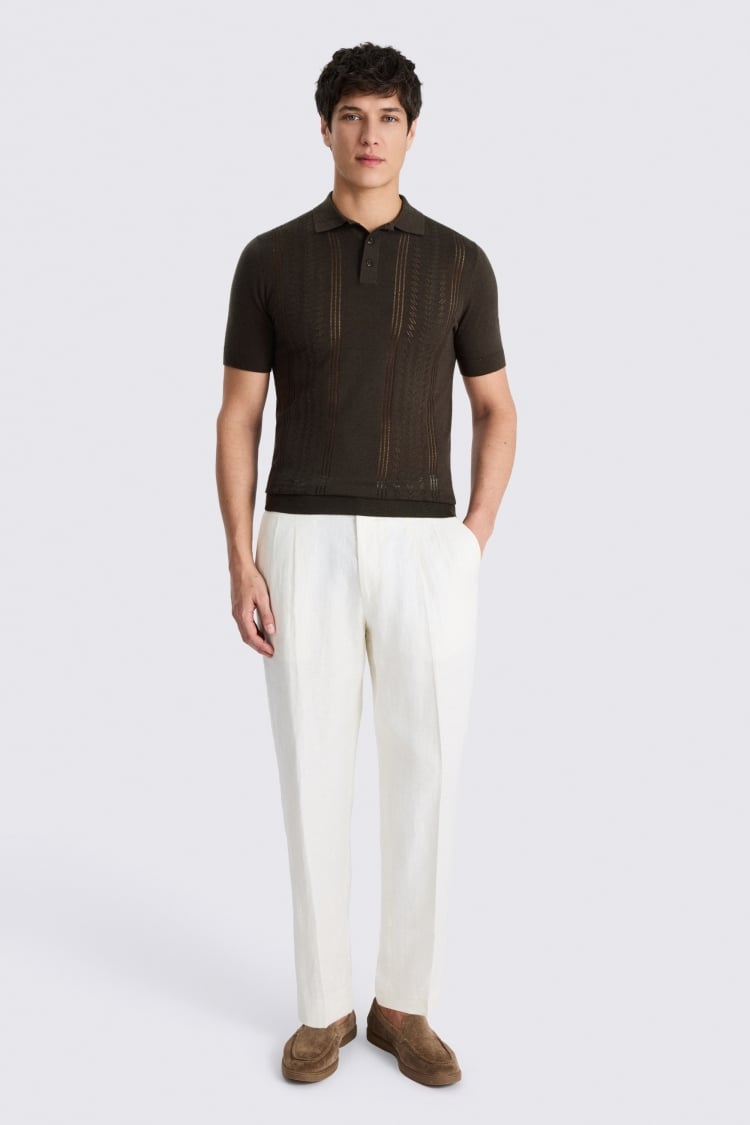 Brown Pointelle Polo Shirt