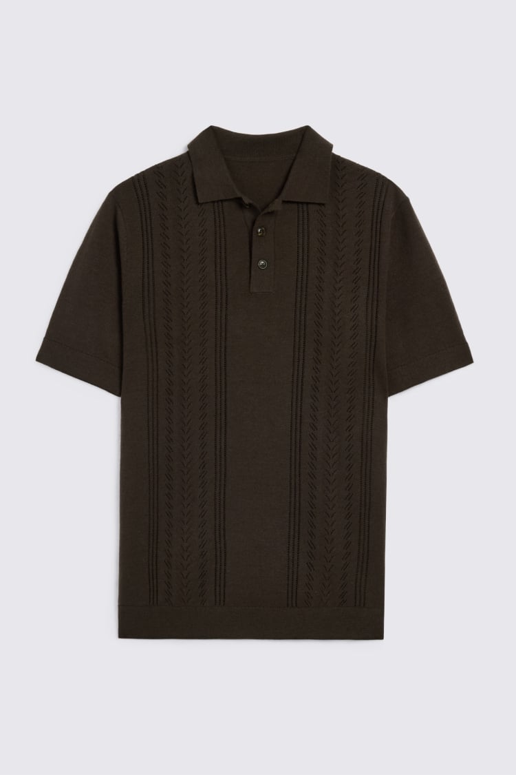 Brown Pointelle Polo Shirt