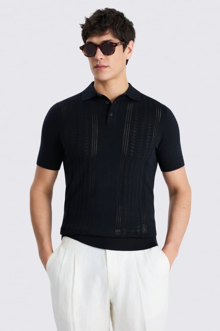 Navy Pointelle Polo Shirt