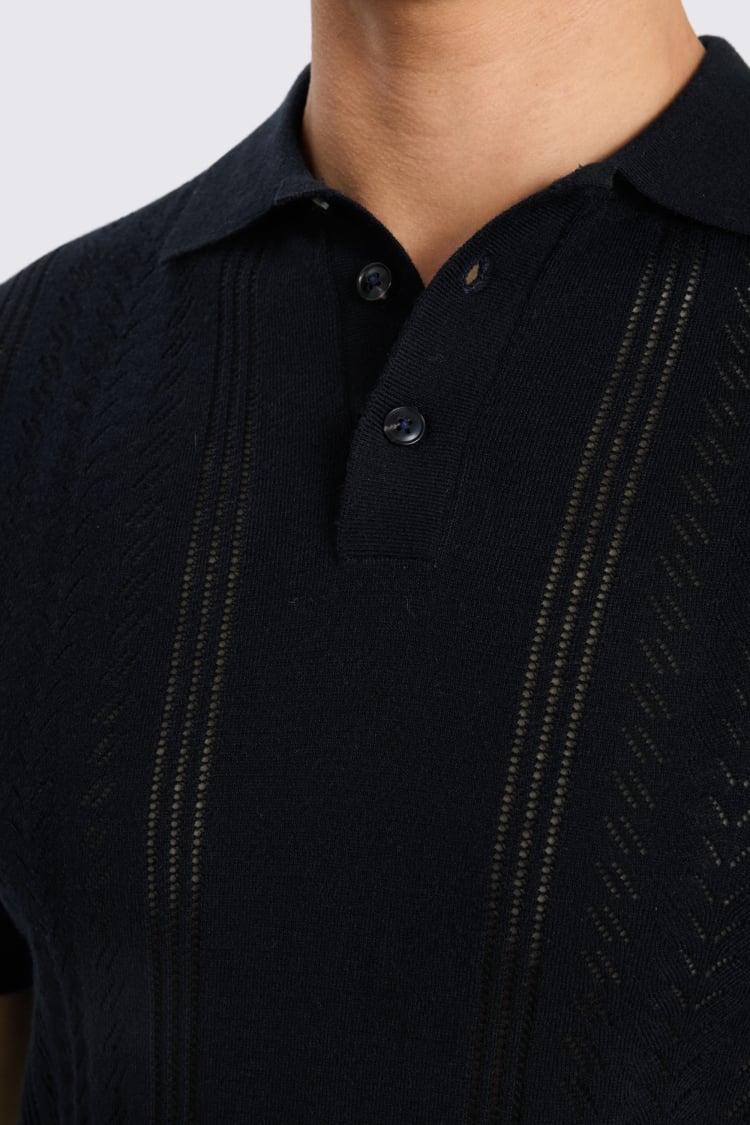 Navy Pointelle Polo Shirt