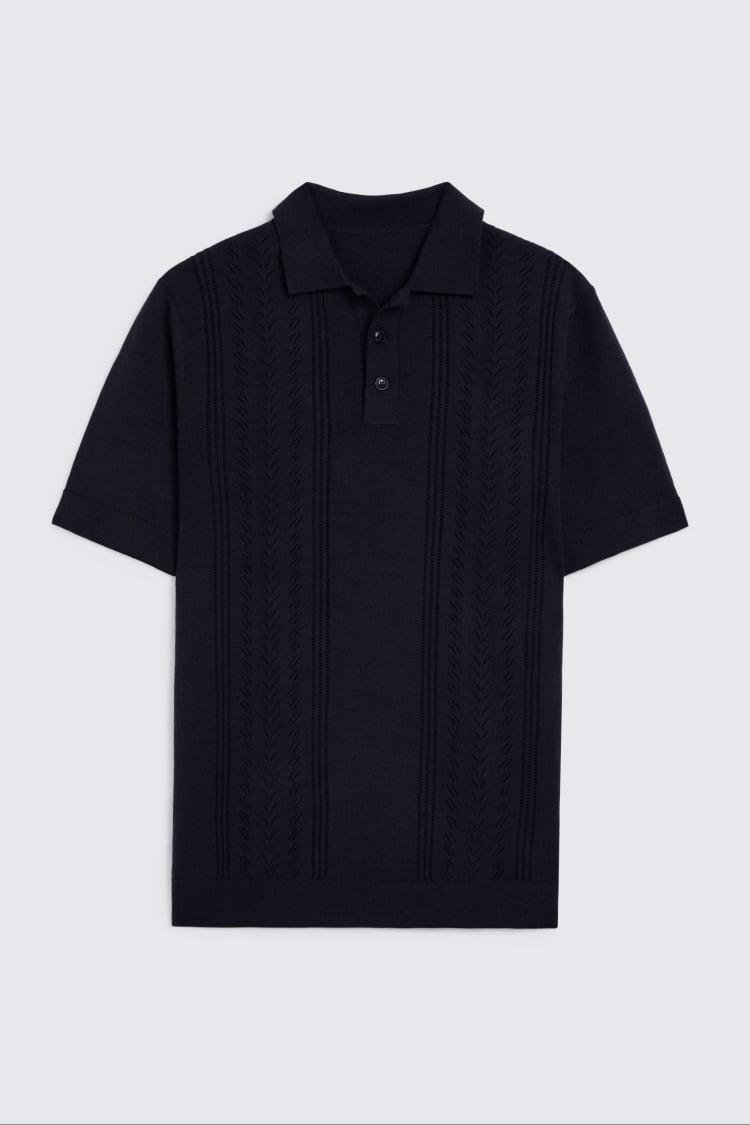 Navy Pointelle Polo Shirt