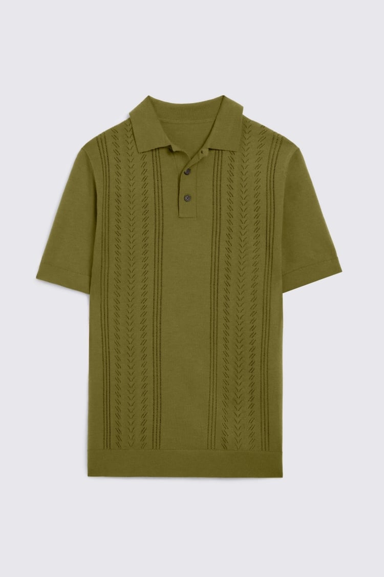 Olive Pointelle Polo Shirt