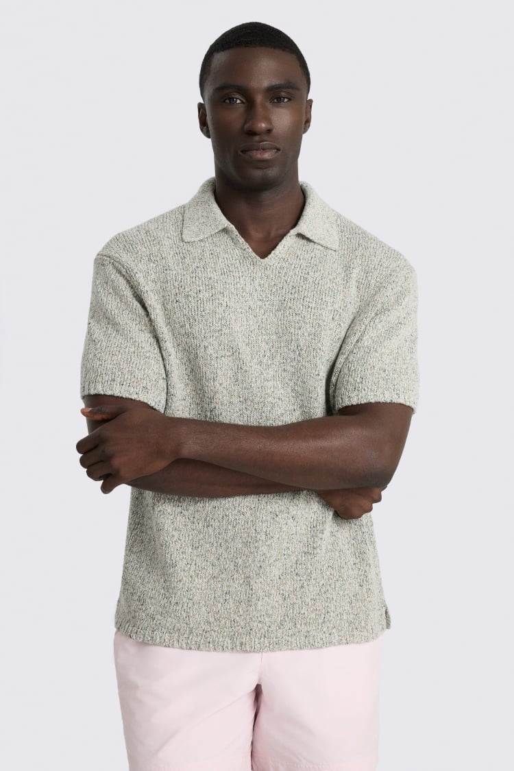 Multi-Colour Cotton-Linen V-Neck Polo Shirt