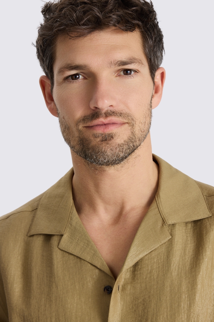 Khaki Metallic Cuban Collar Shirt