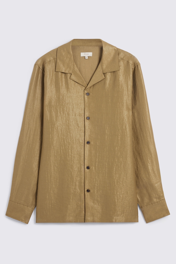 Khaki Metallic Cuban Collar Shirt