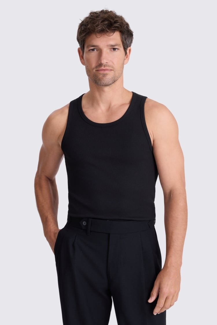 Black Ribbed Cotton Vest